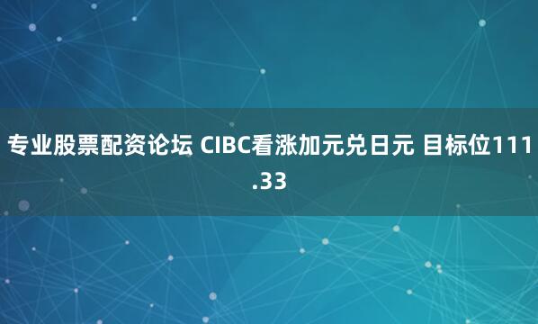 专业股票配资论坛 CIBC看涨加元兑日元 目标位111.33