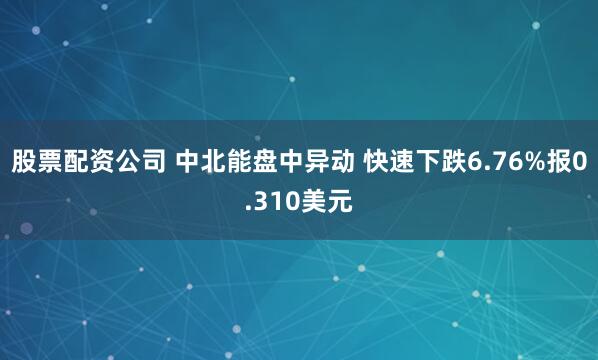 股票配资公司 中北能盘中异动 快速下跌6.76%报0.310美元